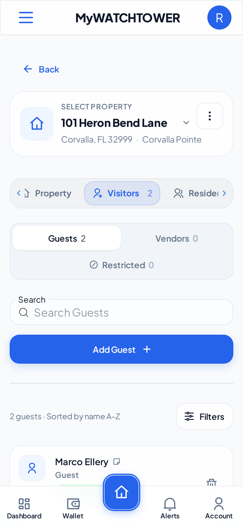 The Visitors tab of a property on a phone, at the default text size