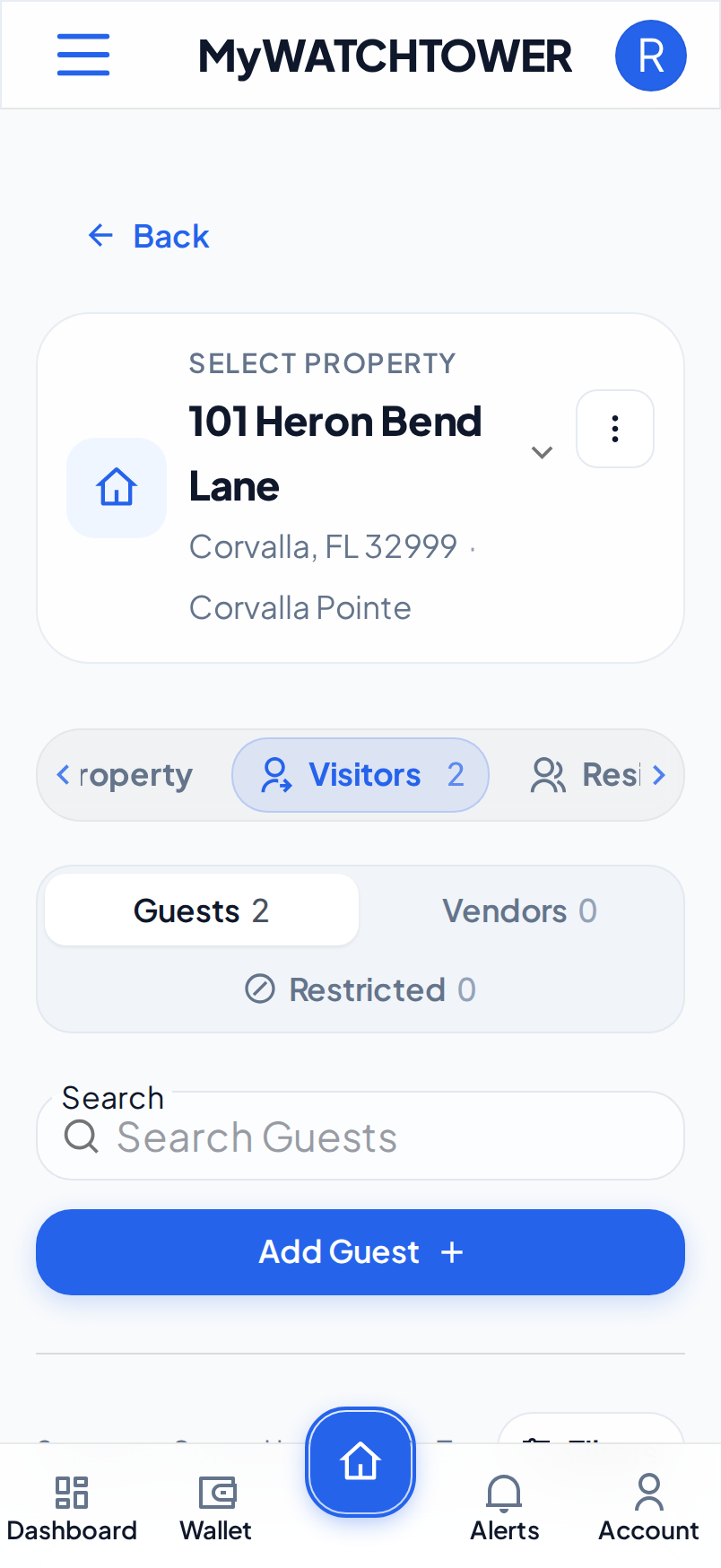 The same Visitors tab at a larger text size. The names, the buttons and the tabs are bigger.