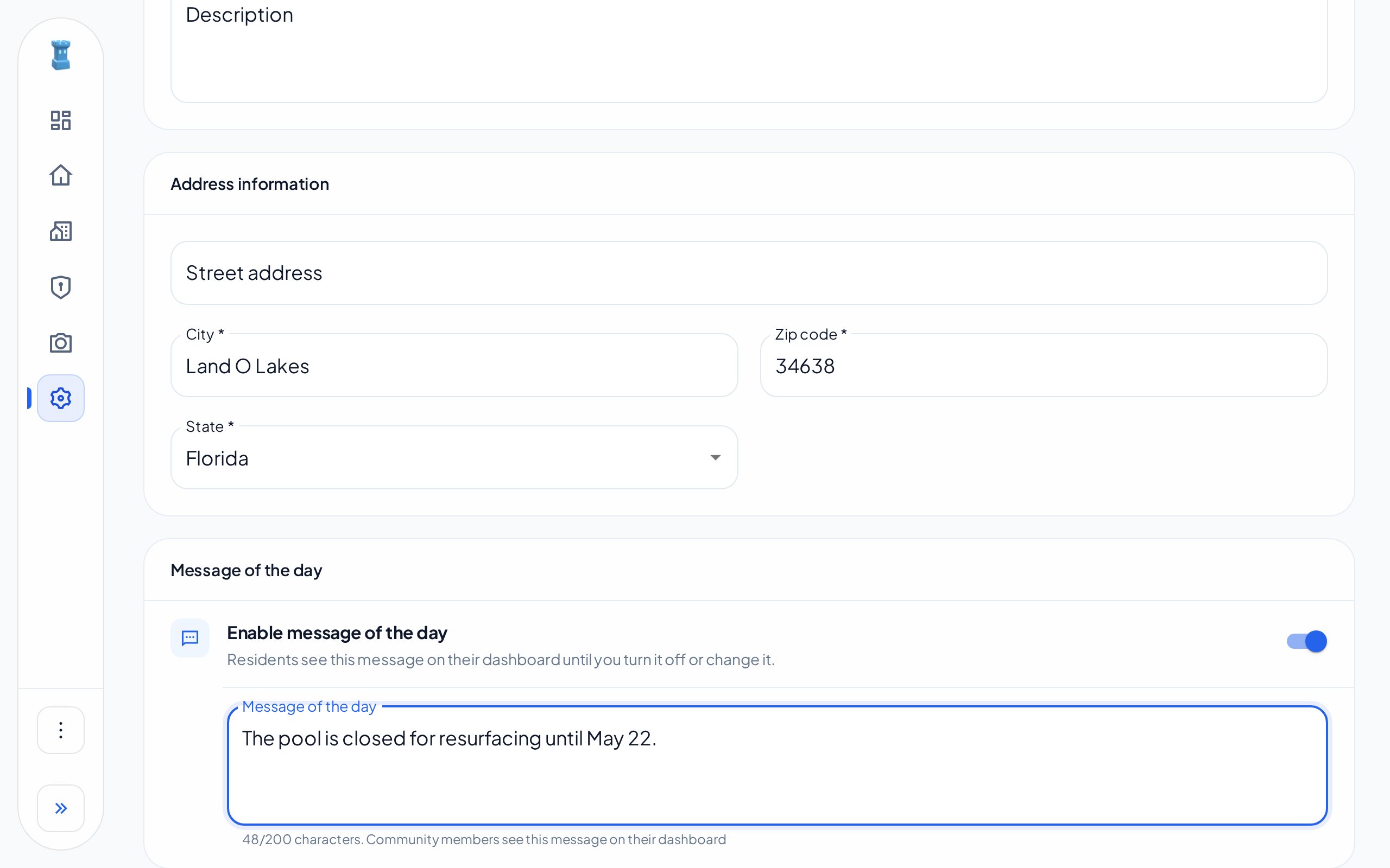 The Message of the day card on the Profile tab, with a sample message