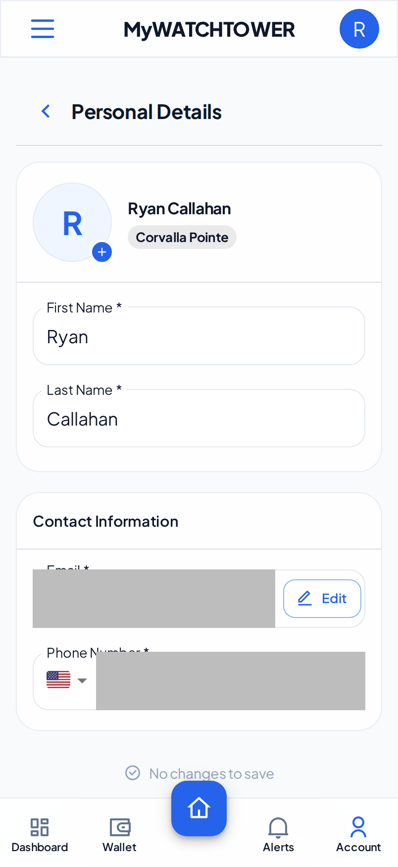 The Personal Details section on a phone. The Contact Information card shows the Email field with an Edit button.