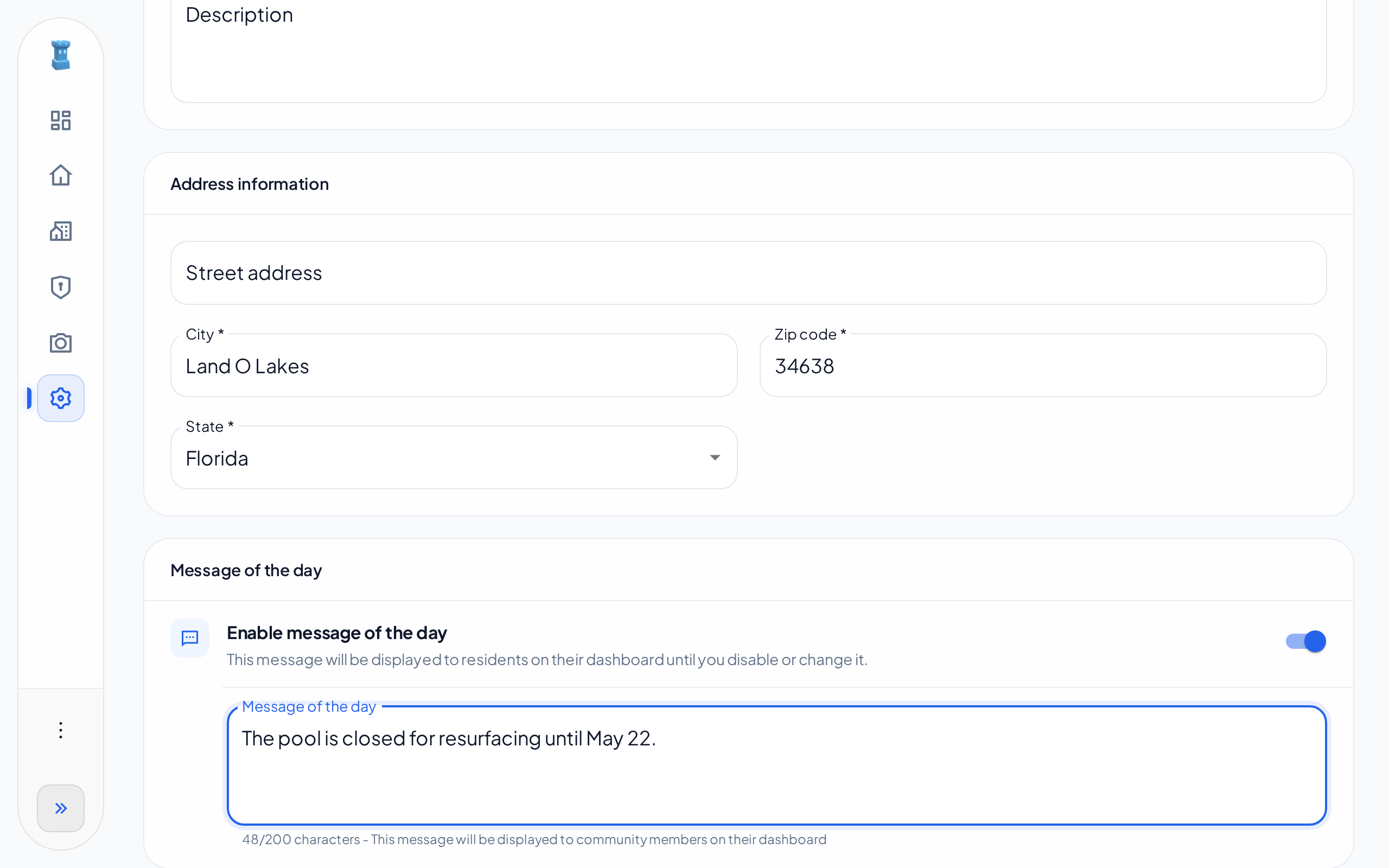 The Message of the day card on the Profile tab, with a sample message
