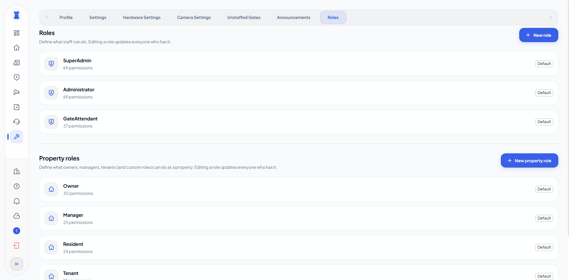 The Roles tab under Settings