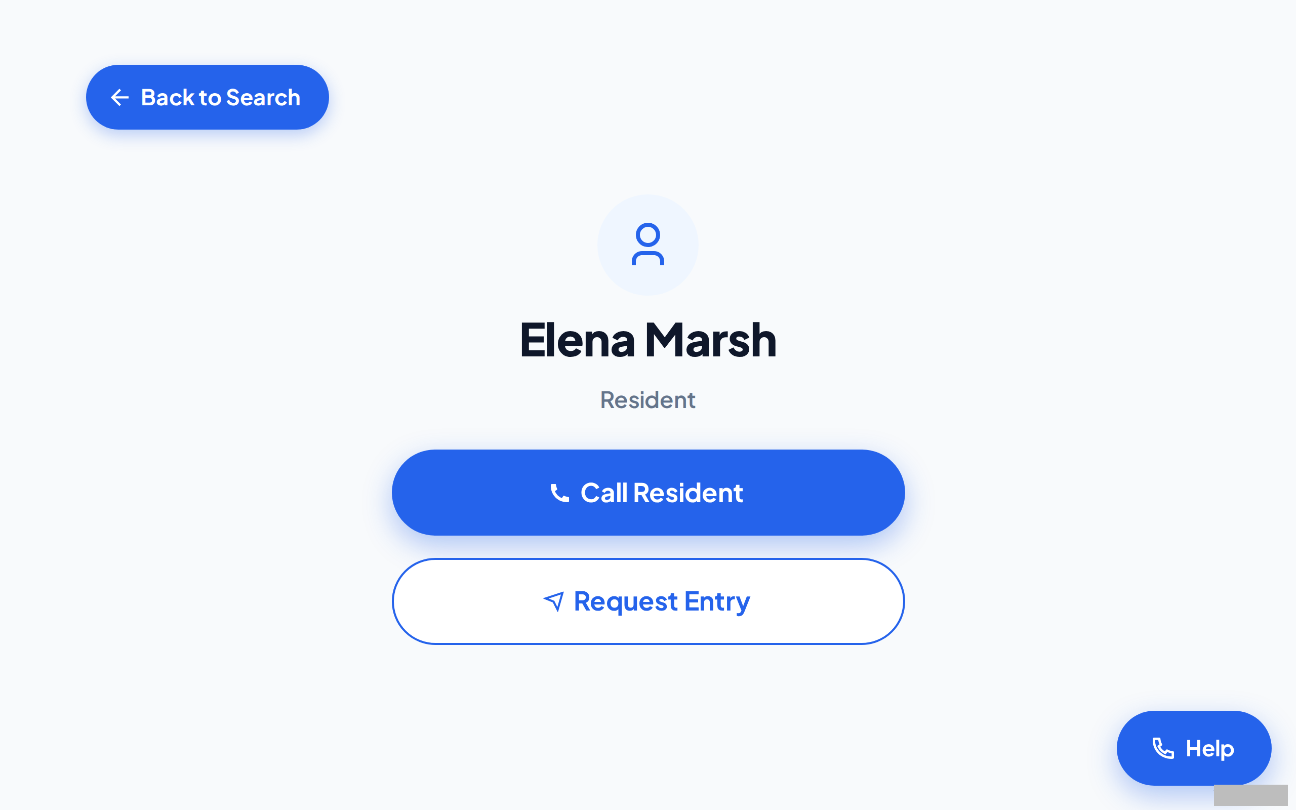 The view of the resident Elena Marsh, with the Call Resident and Request Entry buttons