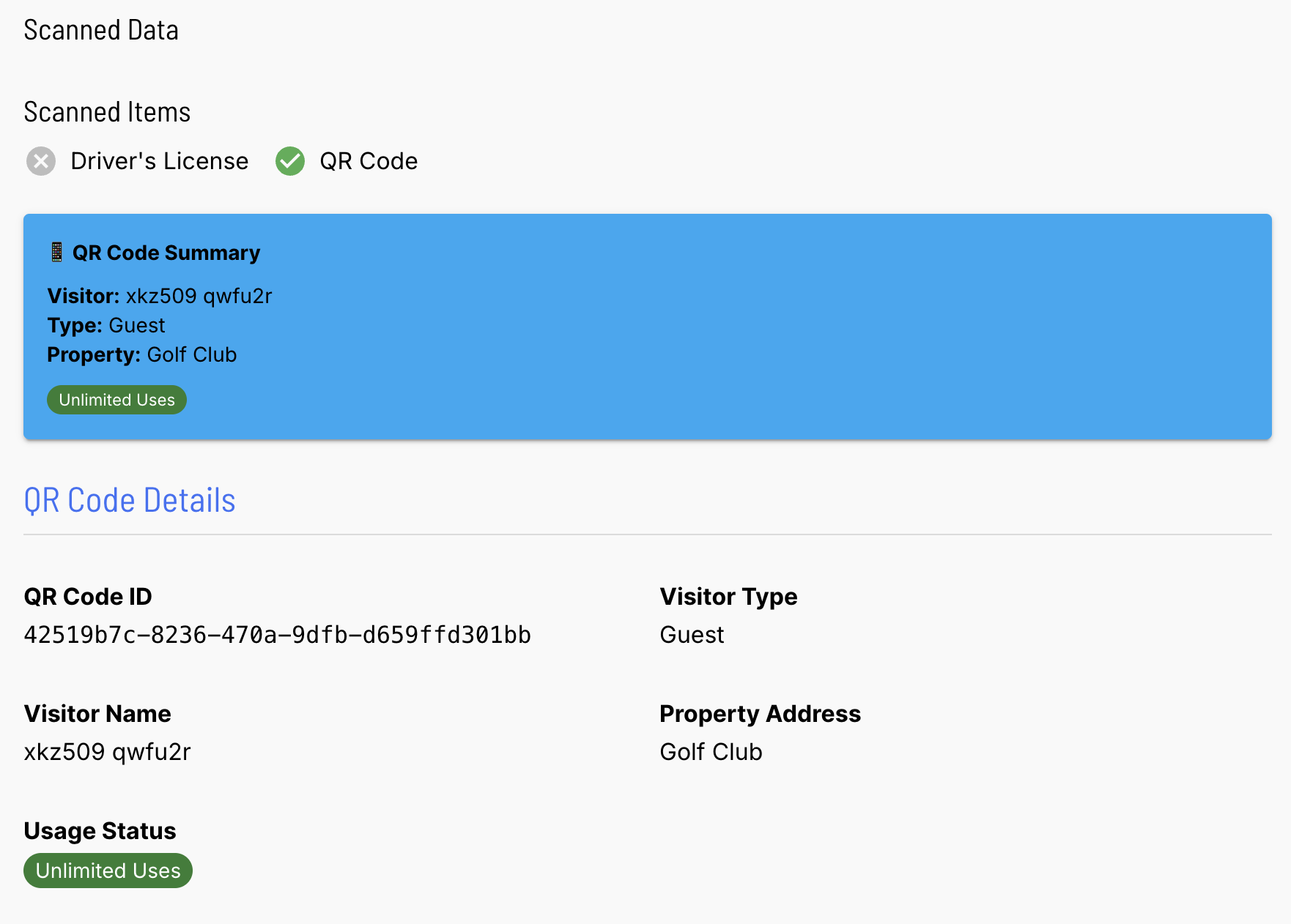 Visitor details populated in the Entry Management panel