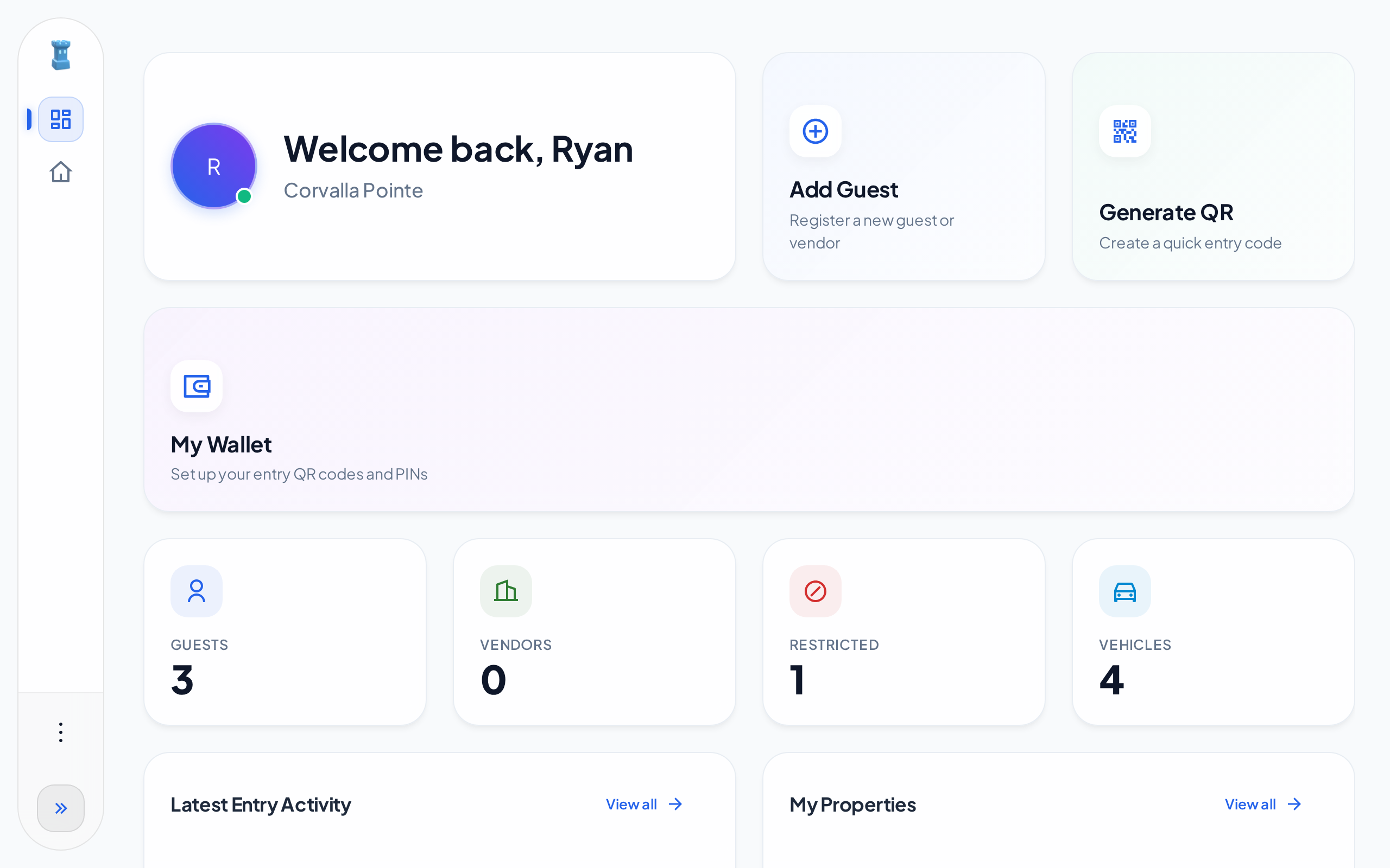 The resident dashboard in the web app on a computer, with the navigation on the left side